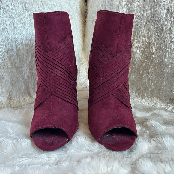 Charming Charlie Burgundy Open-Toe Booties - Picture 3 of 14